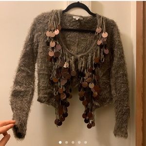 Strechy Faux Mohair sequin chunky whimsical sweater moss green